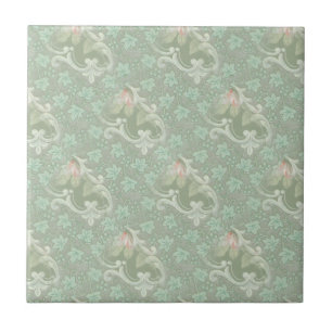 Sea Green Pink Pastel Floral Ceramic tile