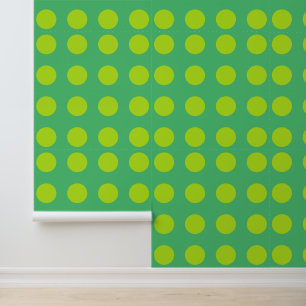 Sea-Green Polka Dots on Lime Green Dotted Wallpaper