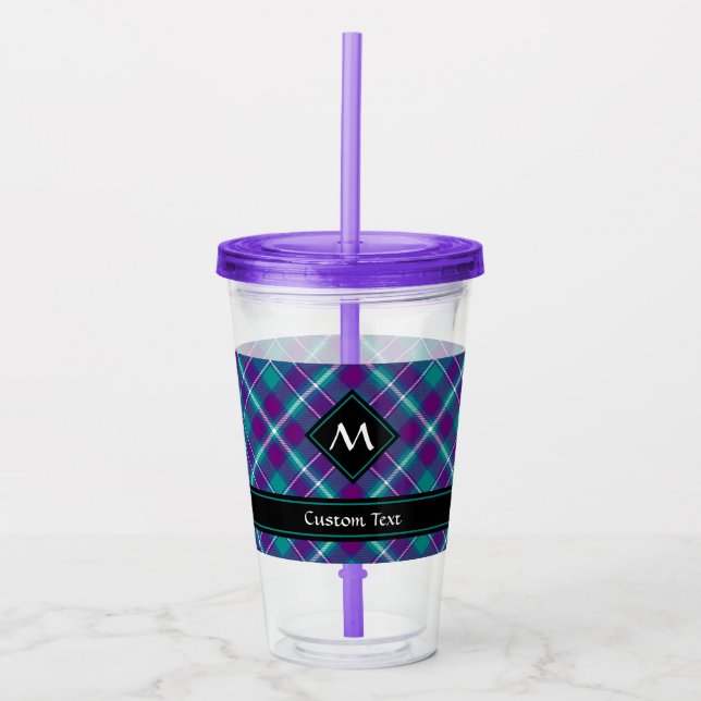Sea Green, Purple and Blue Tartan Acrylic Tumbler (Front)