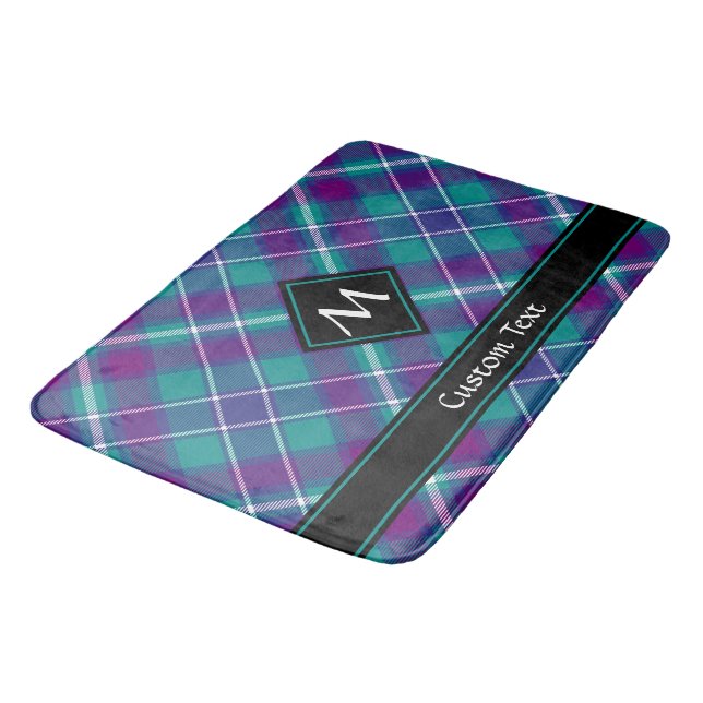 Sea Green, Purple and Blue Tartan Bath Mat (Angled)