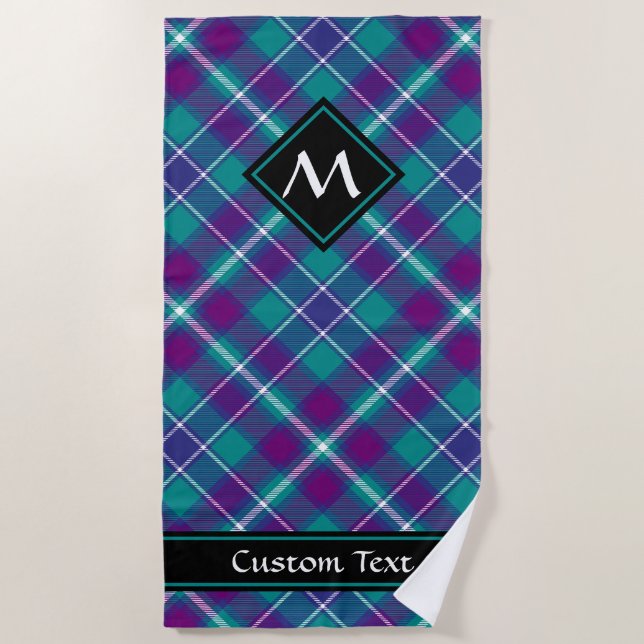 Sea Green, Purple and Blue Tartan Beach Towel (Front)