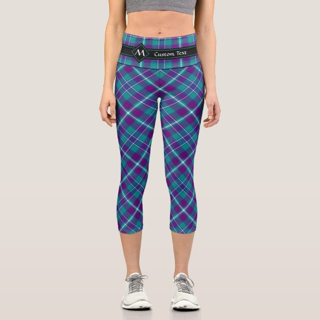 Sea Green, Purple and Blue Tartan Capri Leggings (Front)