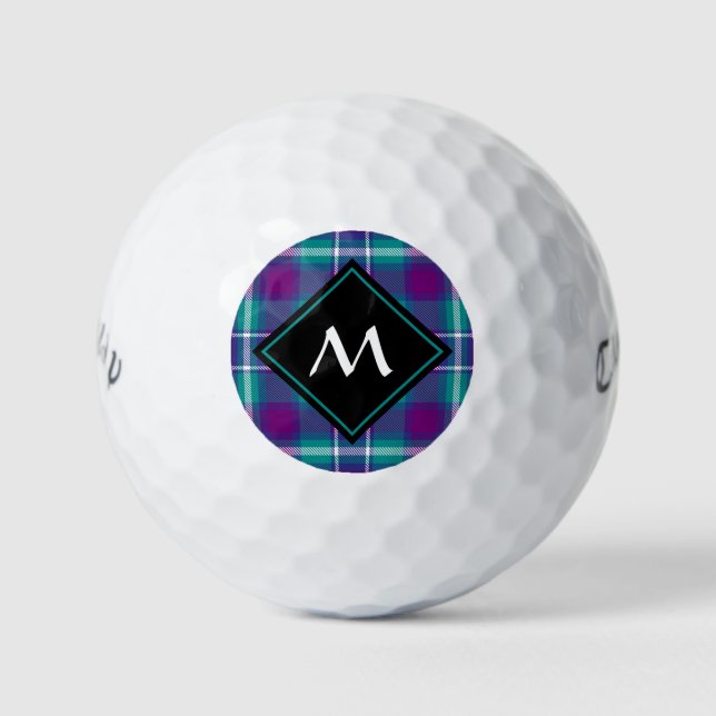 Sea Green, Purple and Blue Tartan Golf Balls (Front)