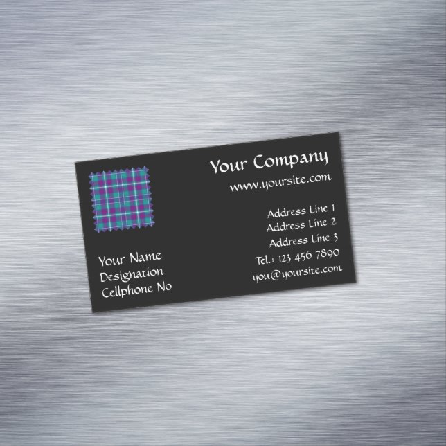 Sea Green, Purple and Blue Tartan Magnetic Business Card (In Situ)