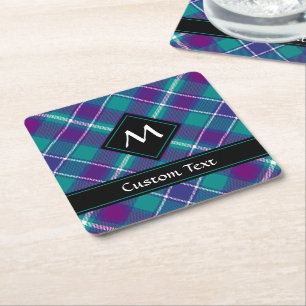 Sea Green, Purple and Blue Tartan Square Paper Coaster
