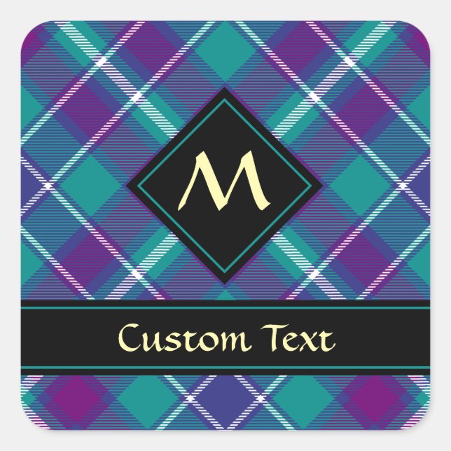Sea Green, Purple and Blue Tartan Square Sticker (Front)