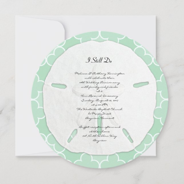 Sea Green Sand Dollar Wedding Anniversary Party Invitation (Front)