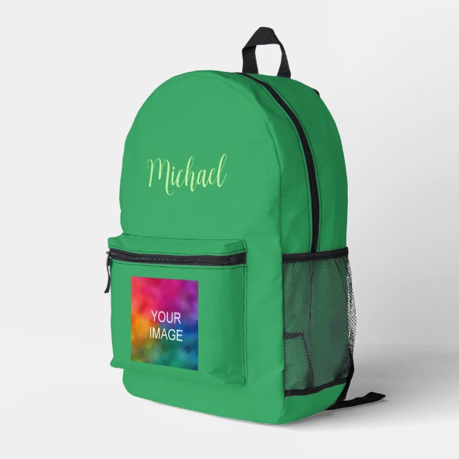 Sea Green Solid Colour Custom Template Script Name Printed Backpack (Back Corner Right)