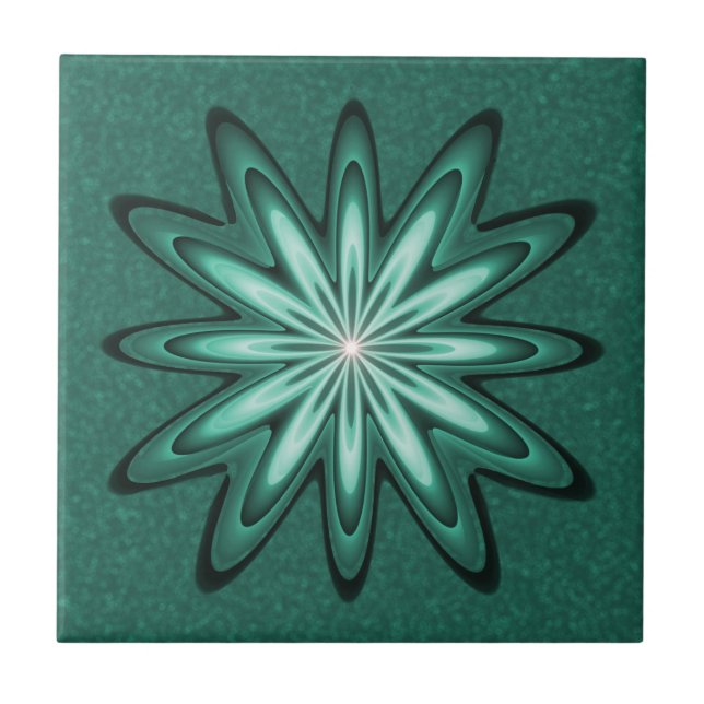 Sea Green Star Flower on Bokeh Ceramic Tile (Front)