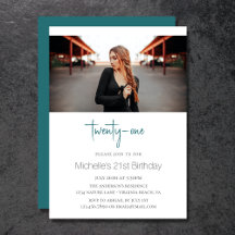 Sea Green Stylish Modern Photo 21st Birthday