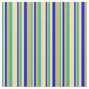 Sea Green, Tan, Blue & Dark Khaki Coloured Stripes Fabric