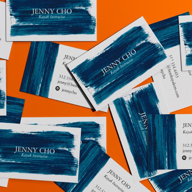 Sea Green Teal Blue Paint Stripe Brushstroke Bold Business Card (Creator Uploaded)