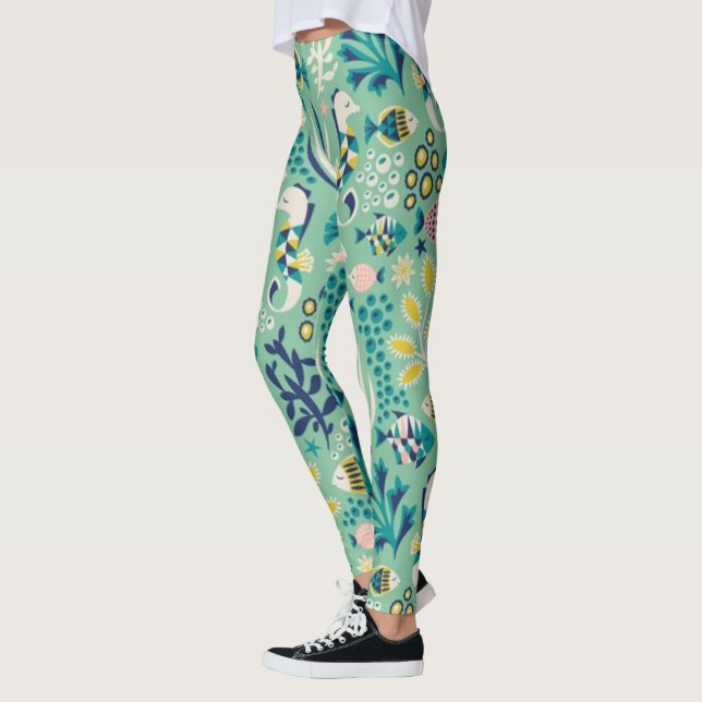 Sea-Green Underwater Fish Leggings (Left)