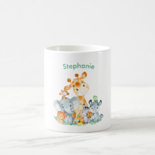 Sea Green Watercolor Cute Safari Jungle Animals Coffee Mug