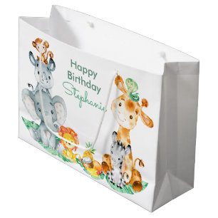 Sea Green Watercolor Cute Safari Jungle Animals Large Gift Bag