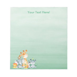 Sea Green Watercolor Cute Safari Jungle Animals Notepad