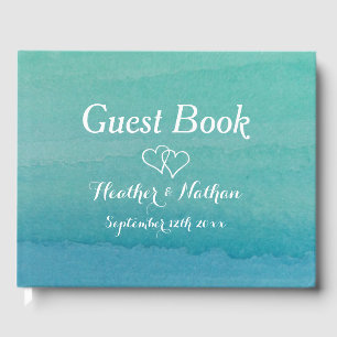 Sea green watercolor guest book for beach wedding