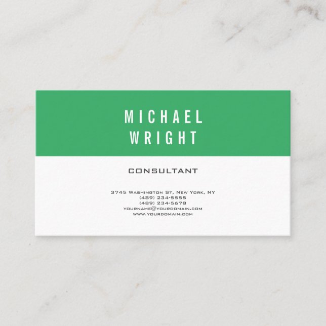 Sea Green White Modern Plain Simple Minimalist Business Card (Front)
