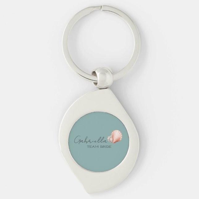 Sea Green with Shell Bridal Party Keychain (Front)