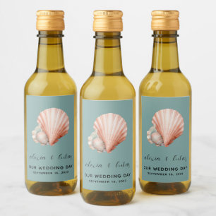 Sea Green with Shell "Our Wedding Day" Mini Wine Label