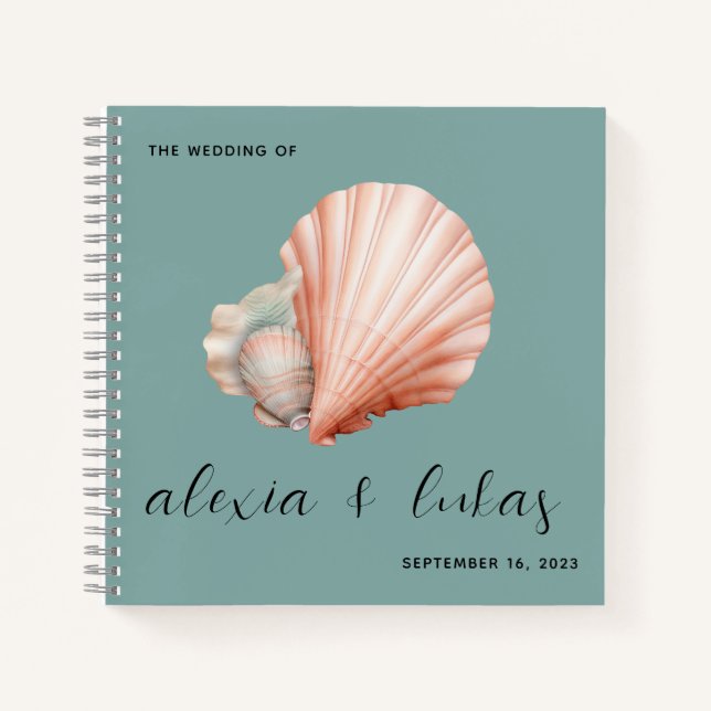 Sea Green with Shell Wedding Guest Book (Front)