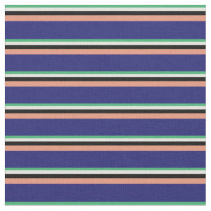 Sea Green, Yellow, Black, Dark Salmon & Blue Fabric