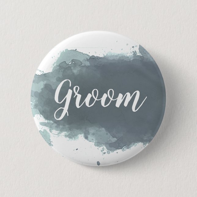 Sea-Grey Watercolor - Groom Custom Text Button (Front)