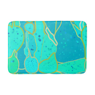 "Sea Grotto" abstract - turquoise, blue, gold Bath Mat