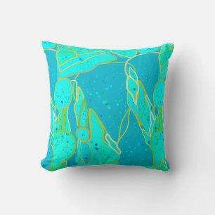 "Sea Grotto" abstract - turquoise, blue, gold Cushion
