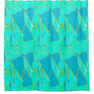 "Sea Grotto" abstract - turquoise, blue, gold Shower Curtain