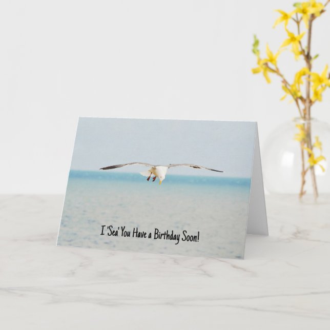 Sea Gull Bird Art Ocean Birthday Pun Card (Yellow Flower)