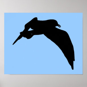 Sea Gull Silhouette in black gliding through sky Poster
