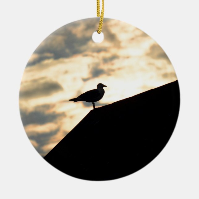 Sea Gull Sunset Ceramic Tree Decoration (Front)