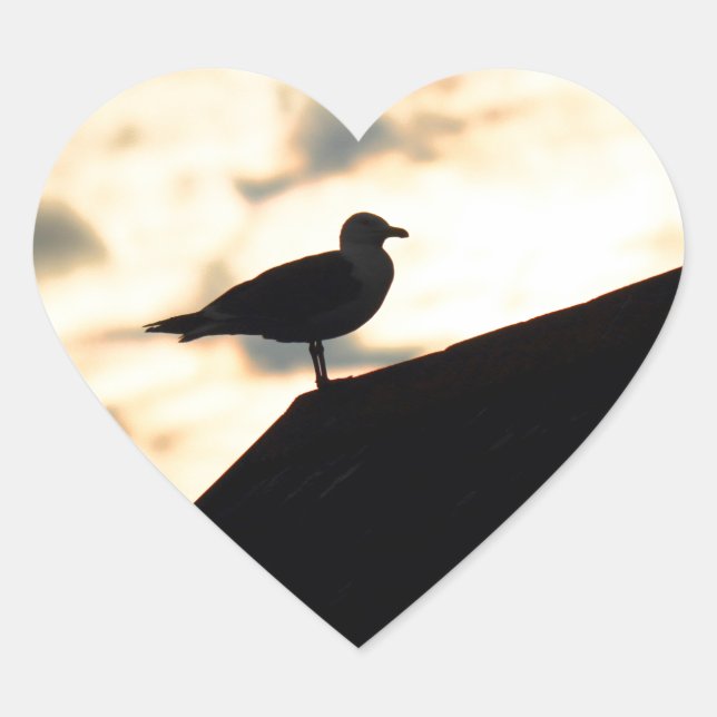 Sea Gull Sunset Heart Sticker (Front)