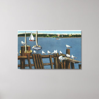 Sea Gulls and Sailboats Along the Waterfront Canvas Print