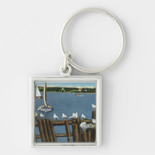 Sea Gulls and Sailboats Along the Waterfront Key Ring