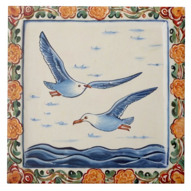 Sea gulls Ocean Marine Birds Flying Tile (Front)