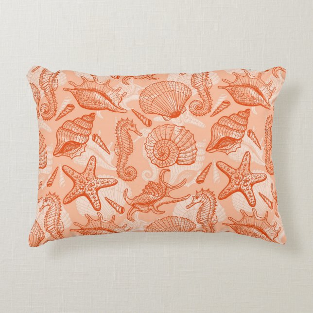 Sea hand drawn pattern decorative cushion (Front)