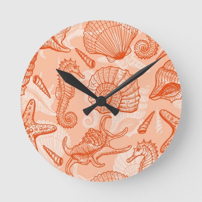 Sea hand drawn pattern round clock (Front)
