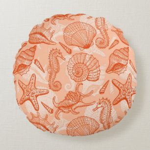 Sea hand drawn pattern round cushion