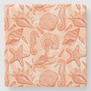 Sea hand drawn pattern stone coaster