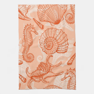Sea hand drawn pattern tea towel