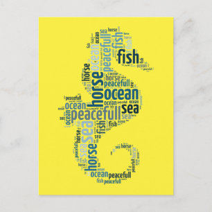 Sea horse as word cloud design postcard