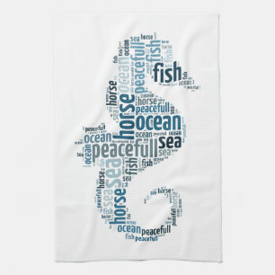 Sea horse as word cloud design tea towel