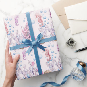 Sea horse beach tiled pattern party wrap wrapping paper