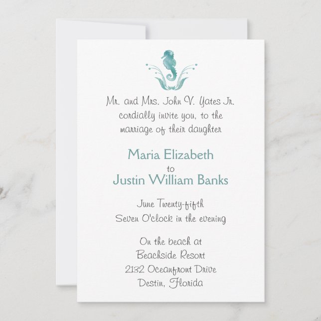 Sea Horse Beach Wedding Invitation (Front)
