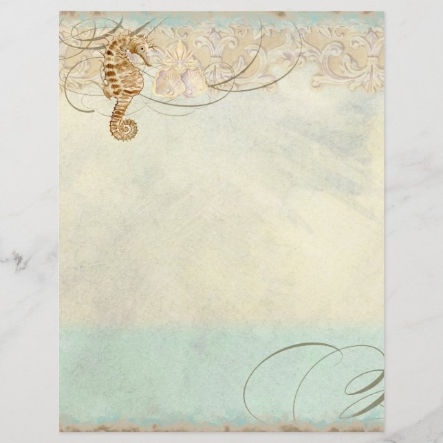 Sea Horse Coastal Beach - Monogrammed Stationery (Front)