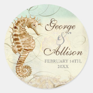 Sea Horse Coastal Beach - Wedding Sticker Seal