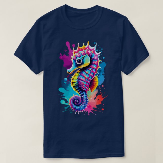 Sea Horse Colourful Cute Sea Horse Hippocampus T-Shirt (Design Front)