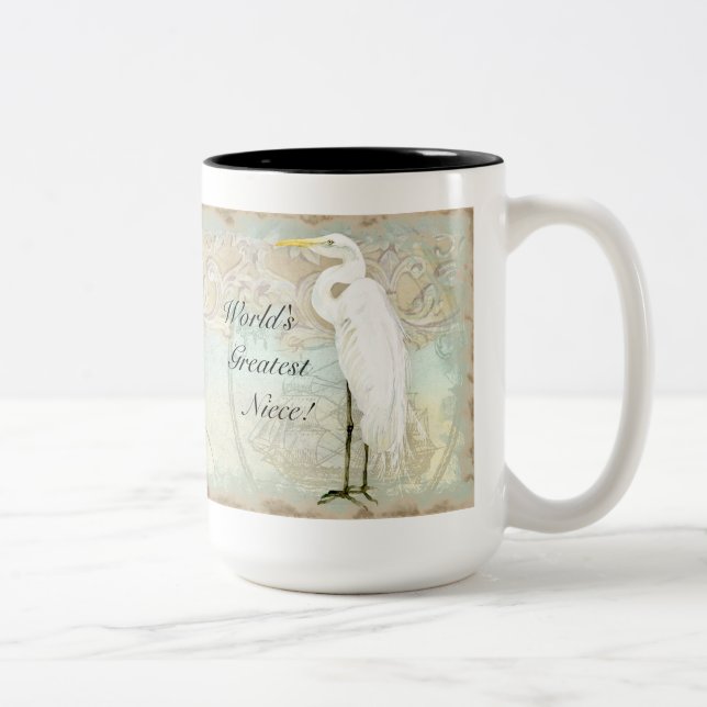 Sea Horse, Great Egret Coastal Beach - Coffee Mug (Right)